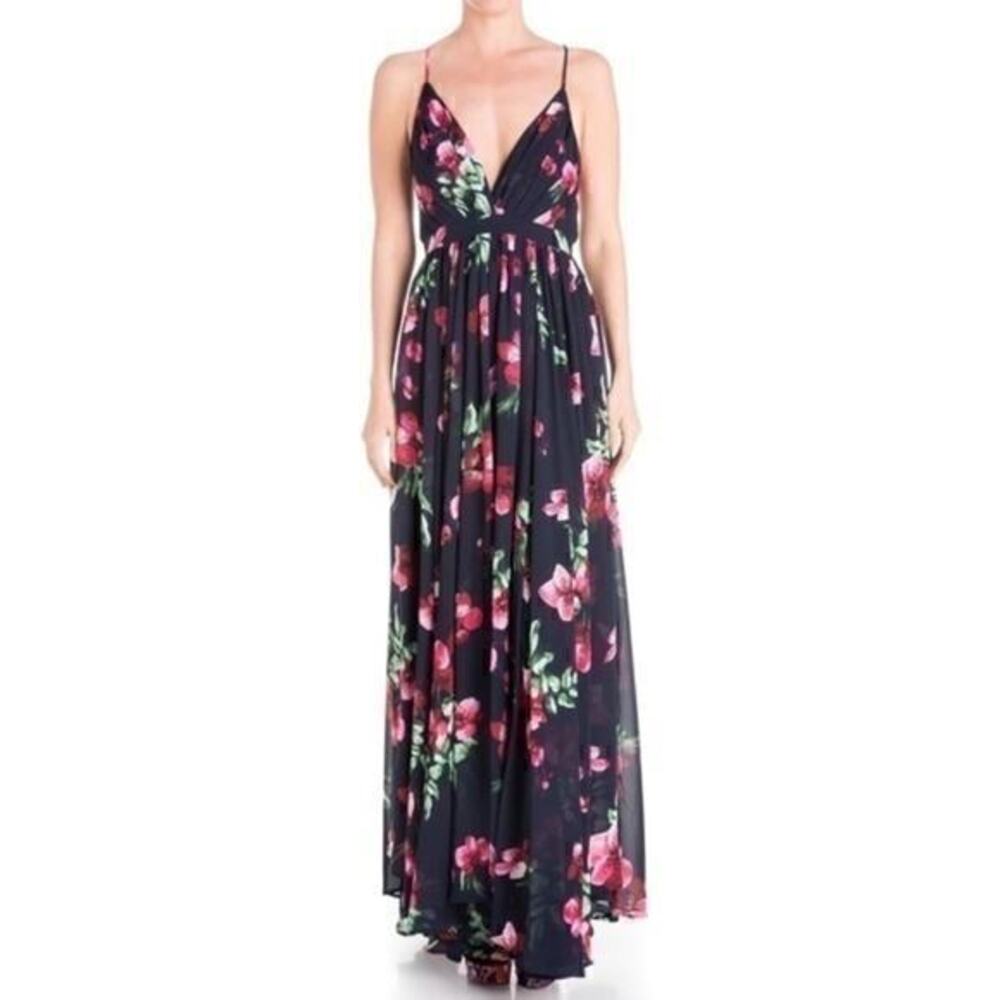 Meghan LA Enchanted‎ Garden Floral Maxi Dress in Navy Orchid Size Large NWT